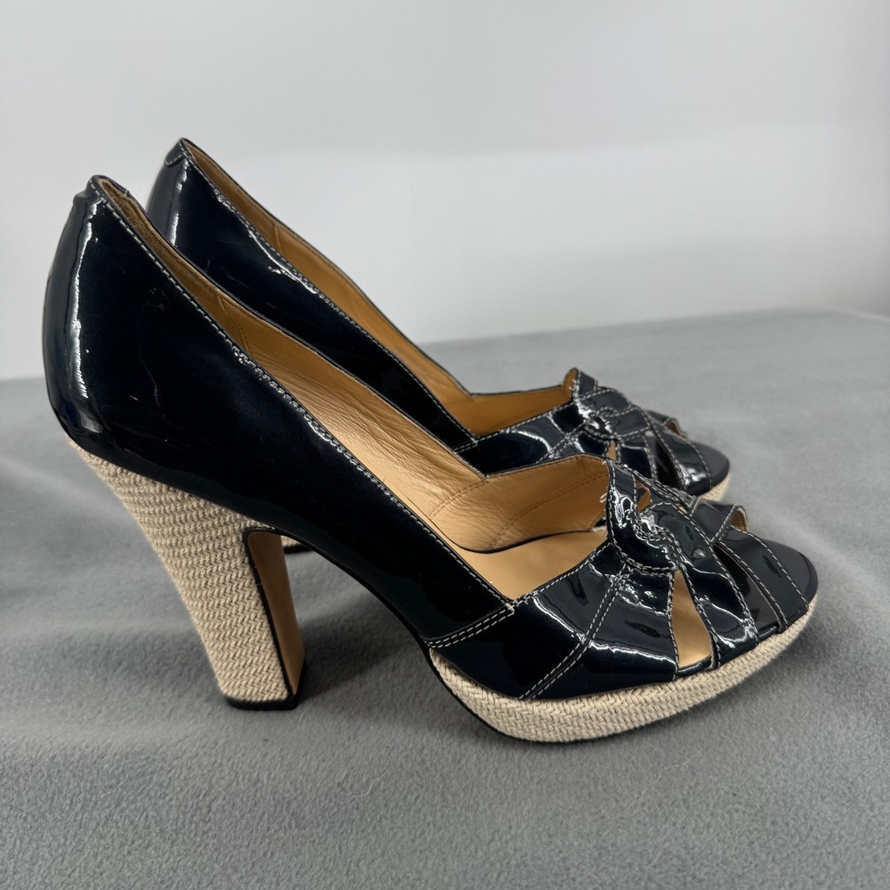 Cole Haan Nike Air Womens 9B Platform Heels Navy Raffia D21968